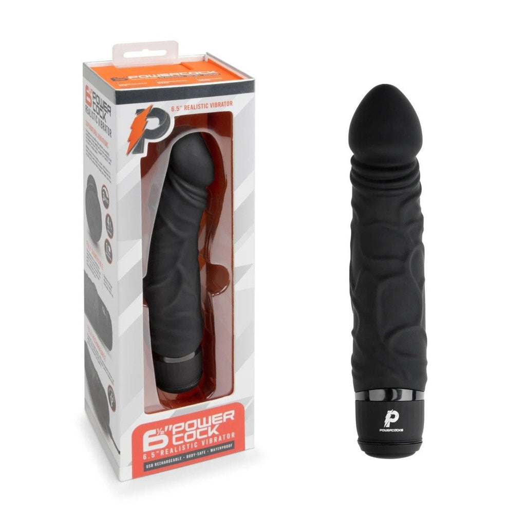 Powercocks 6.5 Inch Realistic Multispeed Vibrator Dildo Soft Black Waterproof