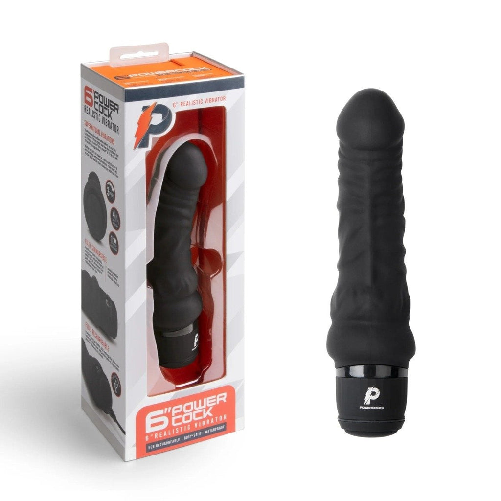 Powercocks 6 Inch Realistic Multispeed Vibrator Dildo Soft Black Waterproof