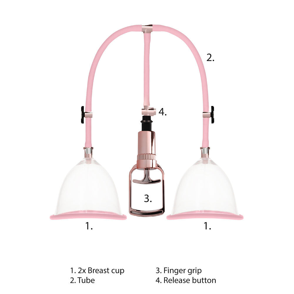 Pumped Breast Pump Enlarger Twin Cup Transparent Rose Gold Vacuum Suction Pump