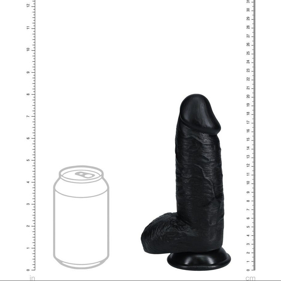 RealRock Extra Thick Suction Cup Dildo Cock Balls Black Realistic Veiny 8 Inch