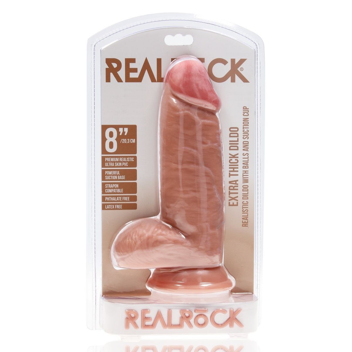 RealRock Extra Thick Suction Cup Dildo Cock Balls Light Realistic Veiny 8 Inch