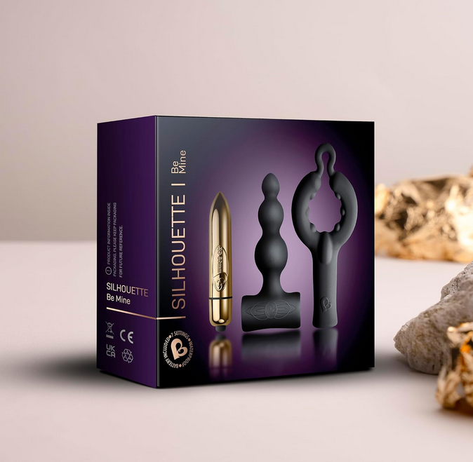 Rocks Off Silhouette Be Mine Prostate Silicone Anal Butt Plug Bullet Vibrator Cock Ring Set
