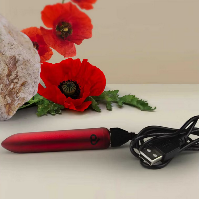 Rocks Off Poppy Red USB Rechargeable Bullet Vibrator Waterproof 16 Function Vibe
