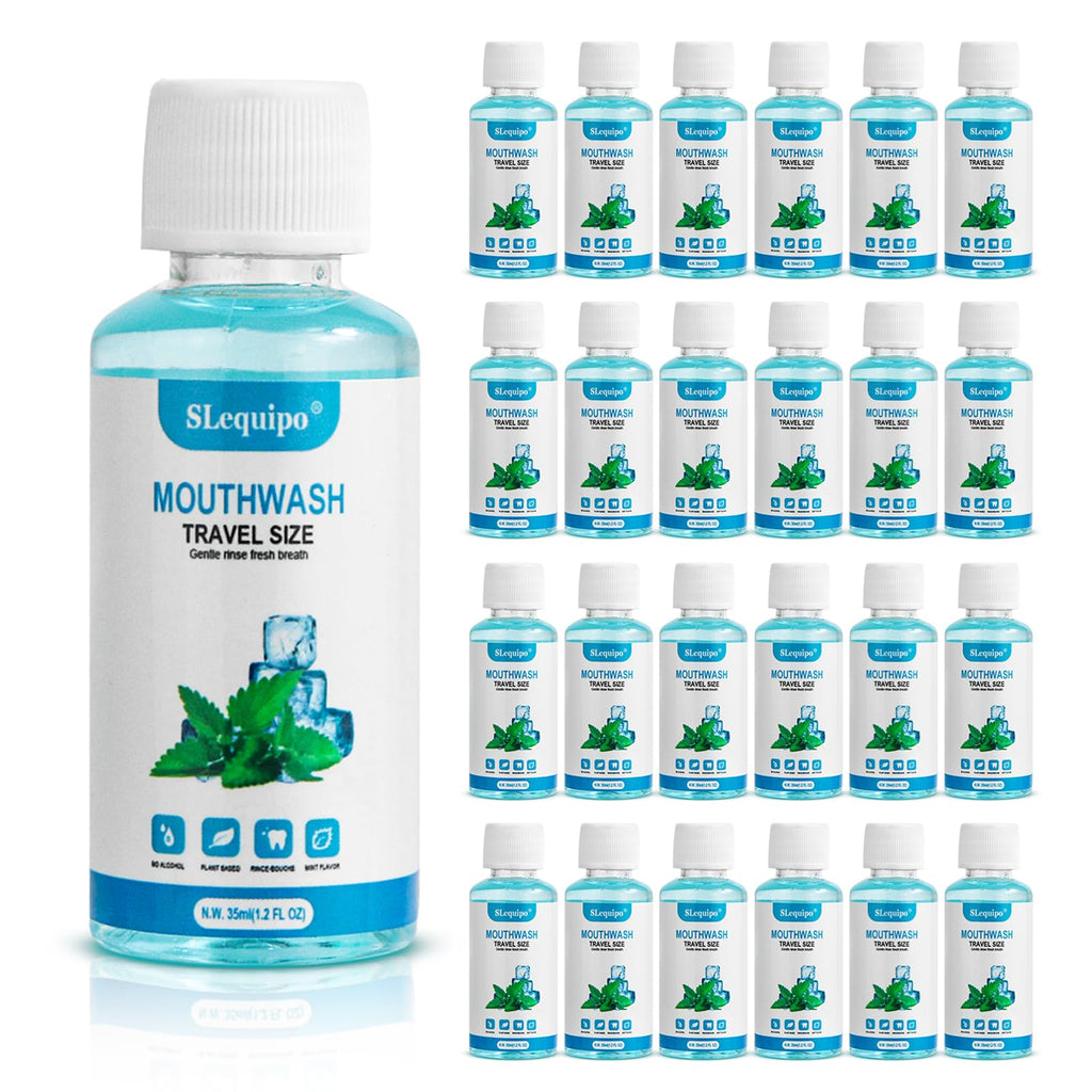 SLequipo 25 Travel Size Mint Mouthwash – Bulk 1.2oz/35ml, Pack of 10 Blue Bottles