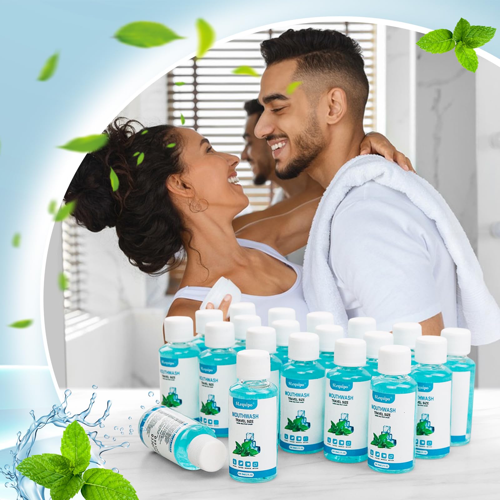 SLequipo 25 Travel Size Mint Mouthwash – Bulk 1.2oz/35ml, Pack of 10 Blue Bottles