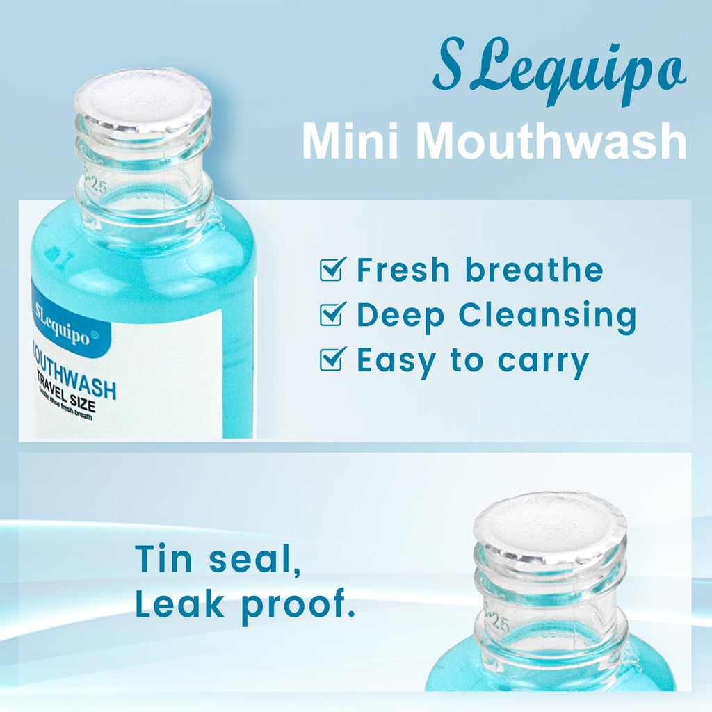 SLequipo 25 Travel Size Mint Mouthwash – Bulk 1.2oz/35ml, Pack of 10 Blue Bottles