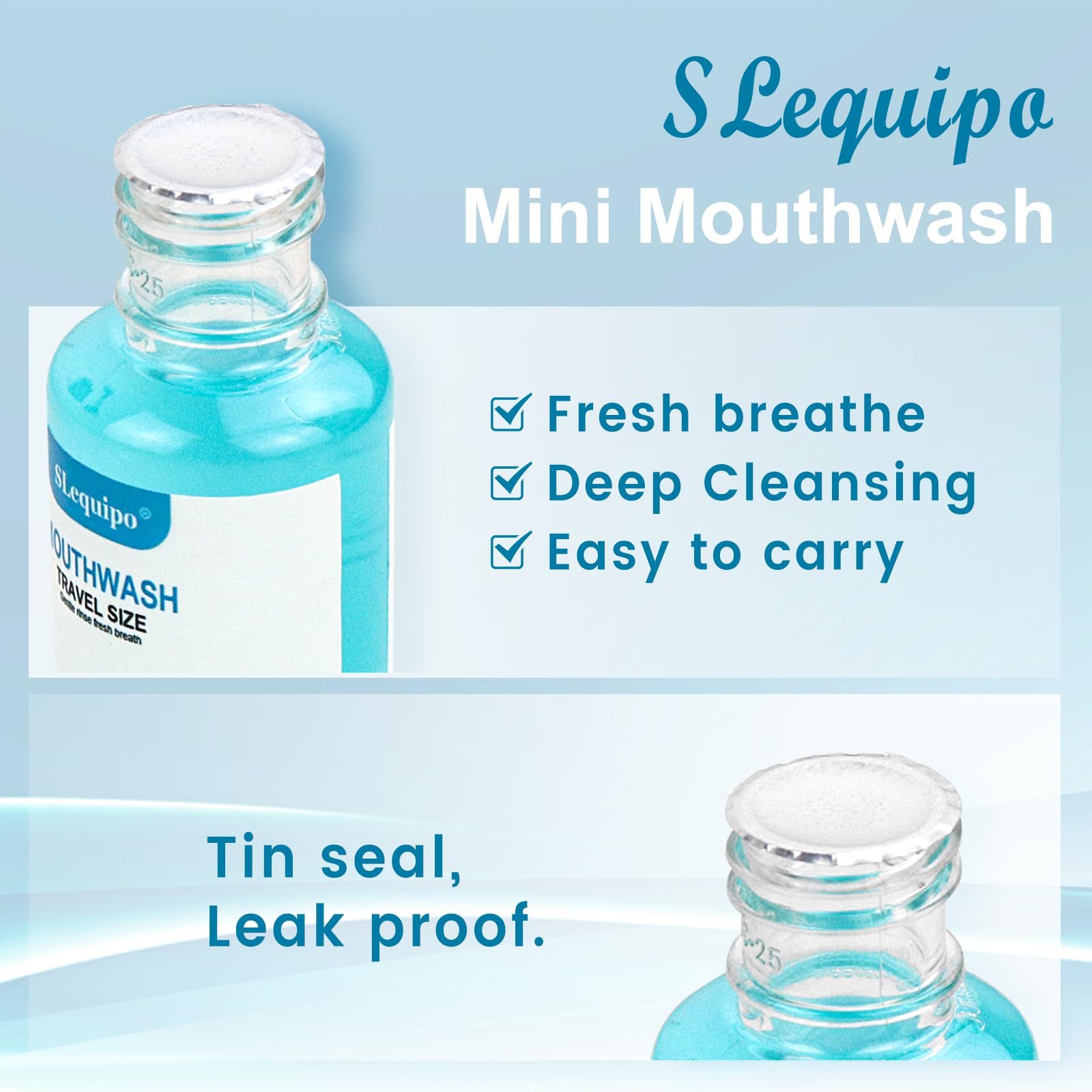SLequipo 25 Travel Size Mint Mouthwash – Bulk 1.2oz/35ml, Pack of 10 Blue Bottles