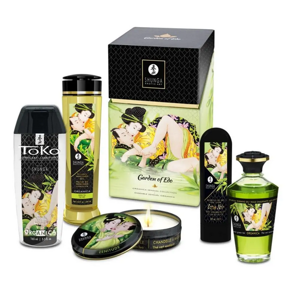 Shunga Luxury Gift Set Garden of Edo Green Tea Massage Oil Lube Stimulant Cream