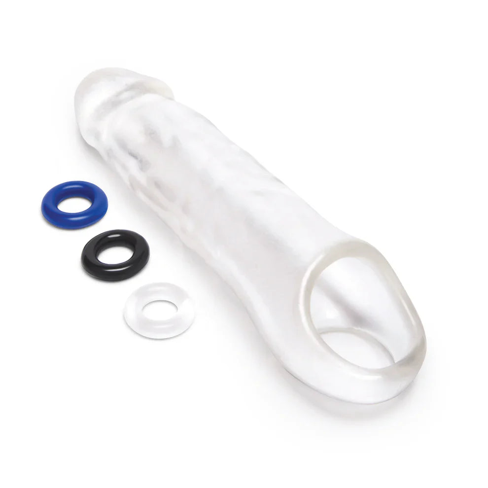 Size Up See-Thru Clear Penis 3 Inch Extender Sleeve With Ball Loop