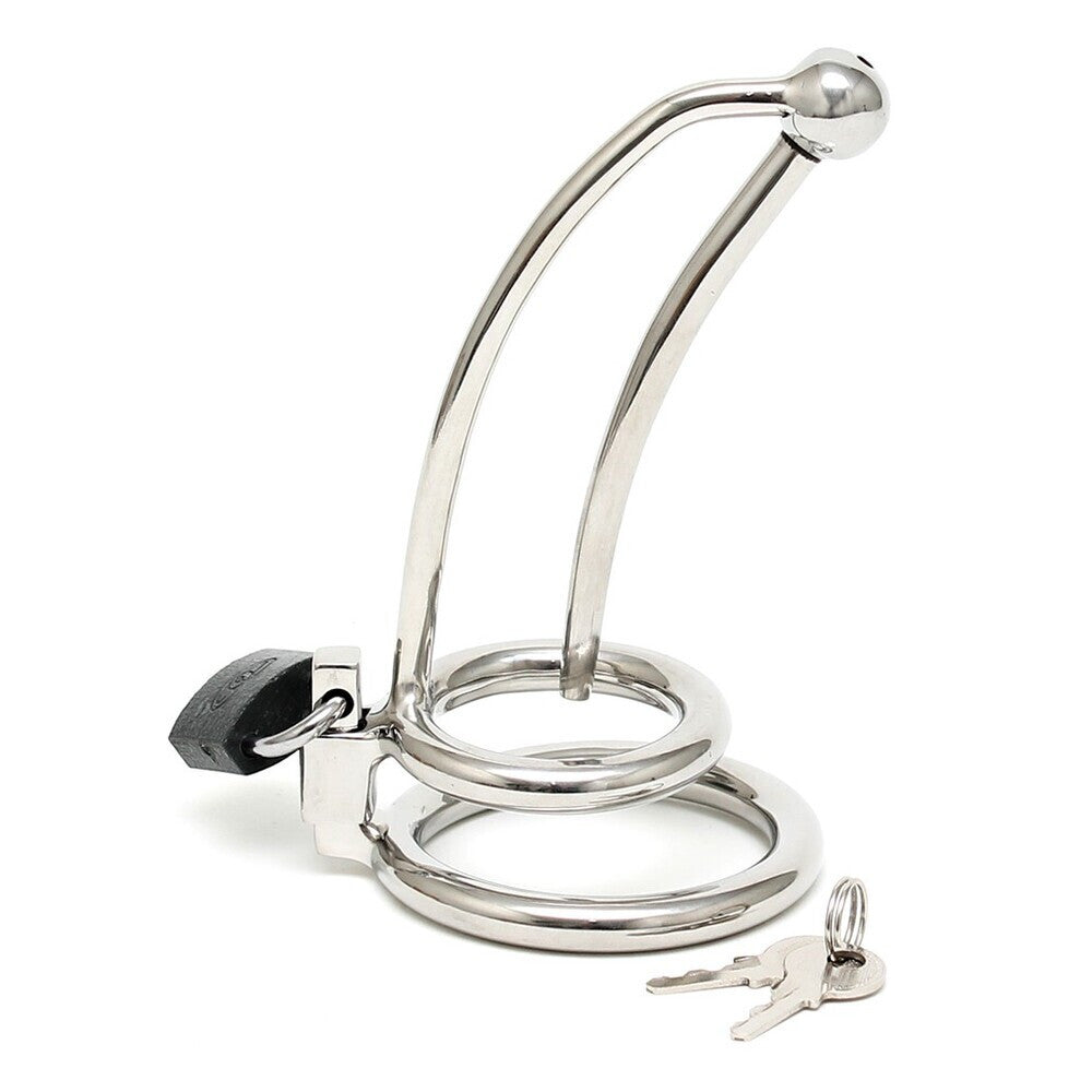 Stainless Steel Chastity Penis Cage Curved Hollow Plug BDSM Fetish CBT Bondage