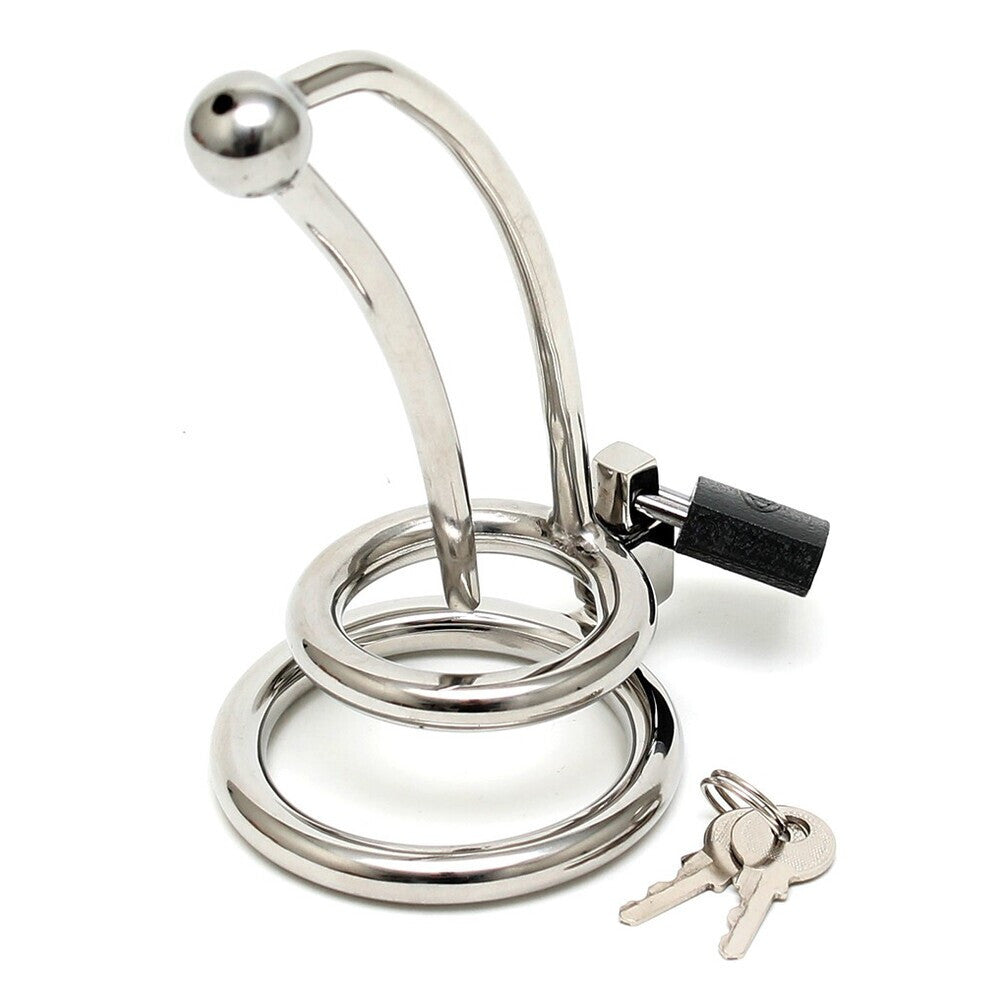 Stainless Steel Chastity Penis Cage Curved Hollow Plug BDSM Fetish CBT Bondage
