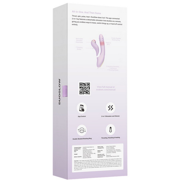Svakom Duoglow 2 in 1 Clit G-Spot Thrusting Heating Pulse Vibrator App Control