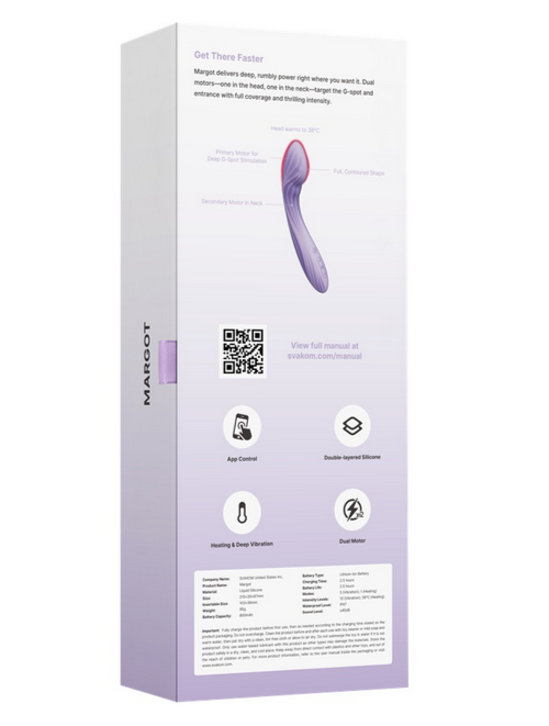 Svakom Margot G-Spot P-Spot Deep Heating Vibrator Lilac Silicone App Control