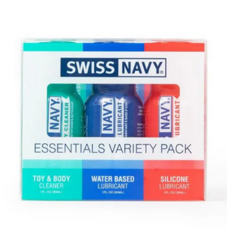 Swiss Navy Essentials Variety Pack Water & Silicone Based Lube Toy Cleaner Kit