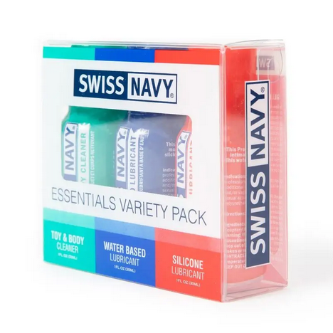 Swiss Navy Essentials Variety Pack Water & Silicone Based Lube Toy Cleaner Kit