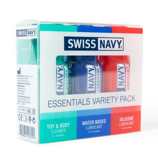 Swiss Navy Essentials Variety Pack Water & Silicone Based Lube Toy Cleaner Kit