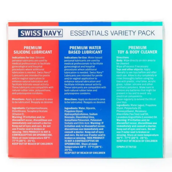 Swiss Navy Essentials Variety Pack Water & Silicone Based Lube Toy Cleaner Kit