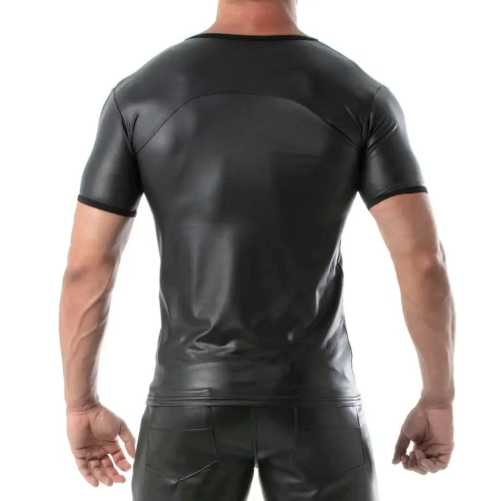 TOF Paris Stretch Faux Leather Fetish T-Shirt Black Small Medium Large