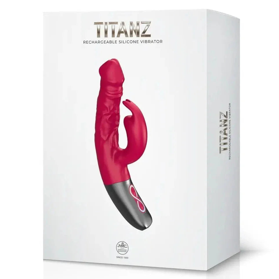 Titanz Rotating 3.5 Inch Rechargeable Silicone Rabbit Vibrator With Clit Stimulation Pink
