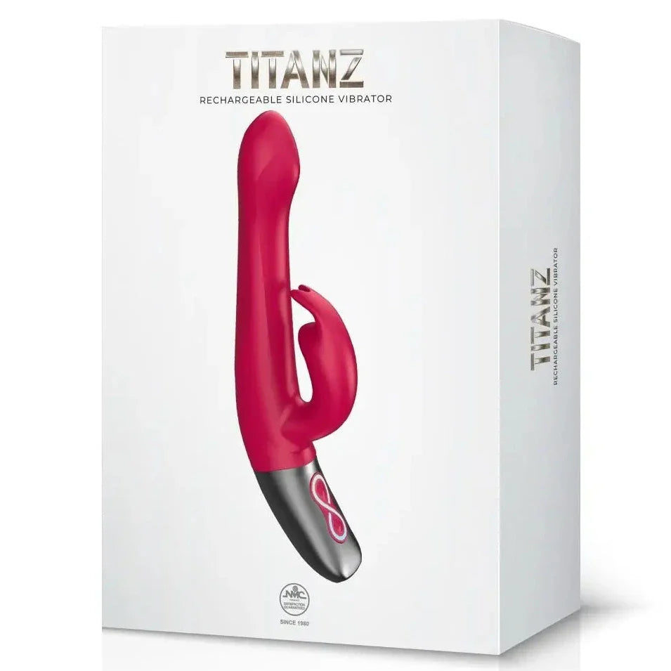Titanz Rotating 5 Inch Rechargeable Silicone Rabbit Vibrator With Clit Stimulation Pink