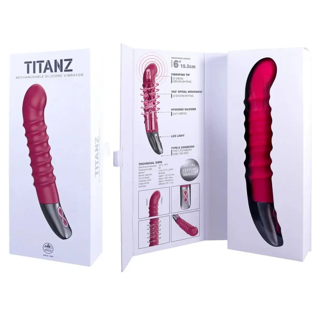 Titanz Spiral 6 Inch Silicone Vibrator USB Rechargeable Pink Ribbed Massager