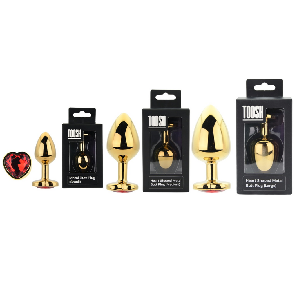 Toosh Gold Metal Red Heart Gem Butt Anal Plug Prostate BDSM Small Medium Large