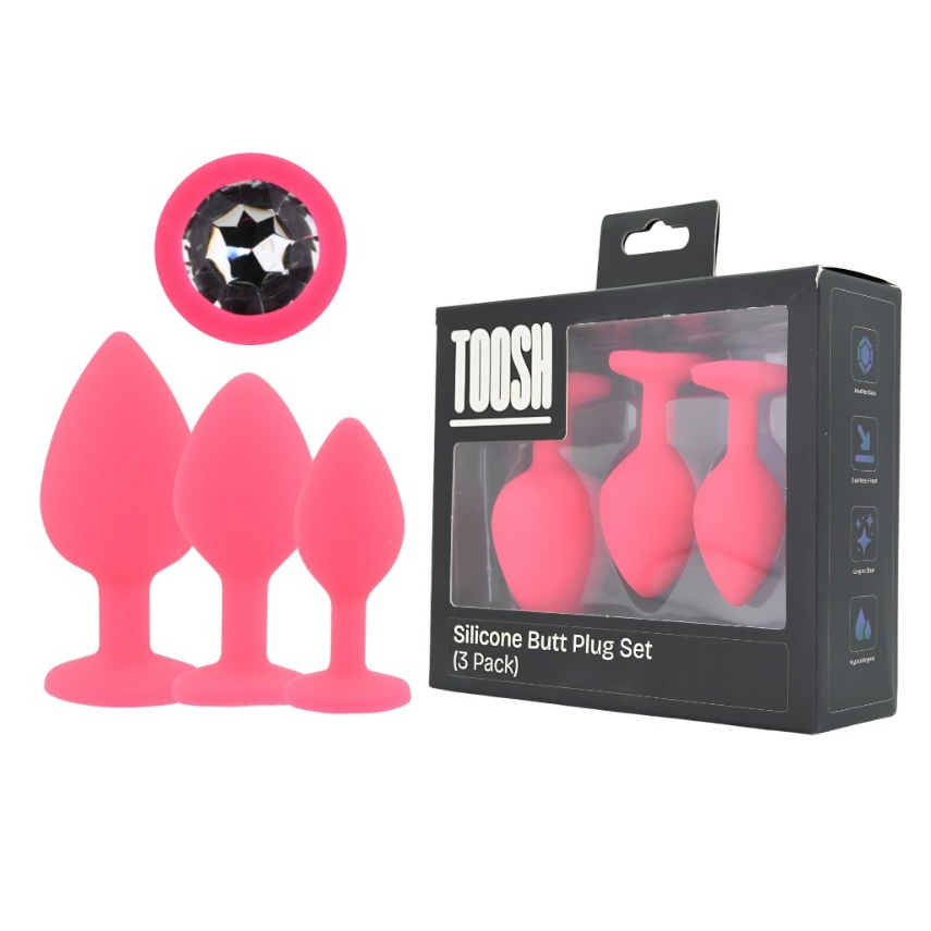 Toosh Pink Silicone Gem Butt Anal Plug Prostate BDSM Small Medium Large Set