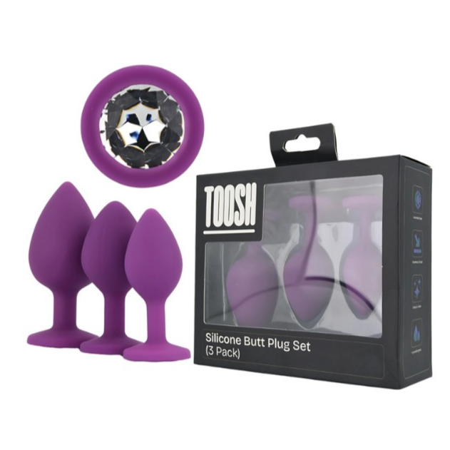 Toosh Purple Silicone Gem Butt Anal Plug Prostate BDSM Small Medium Large Set