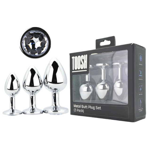 Toosh Silver Metal Gem Butt Anal Plug Prostate BDSM Small Medium Large Set