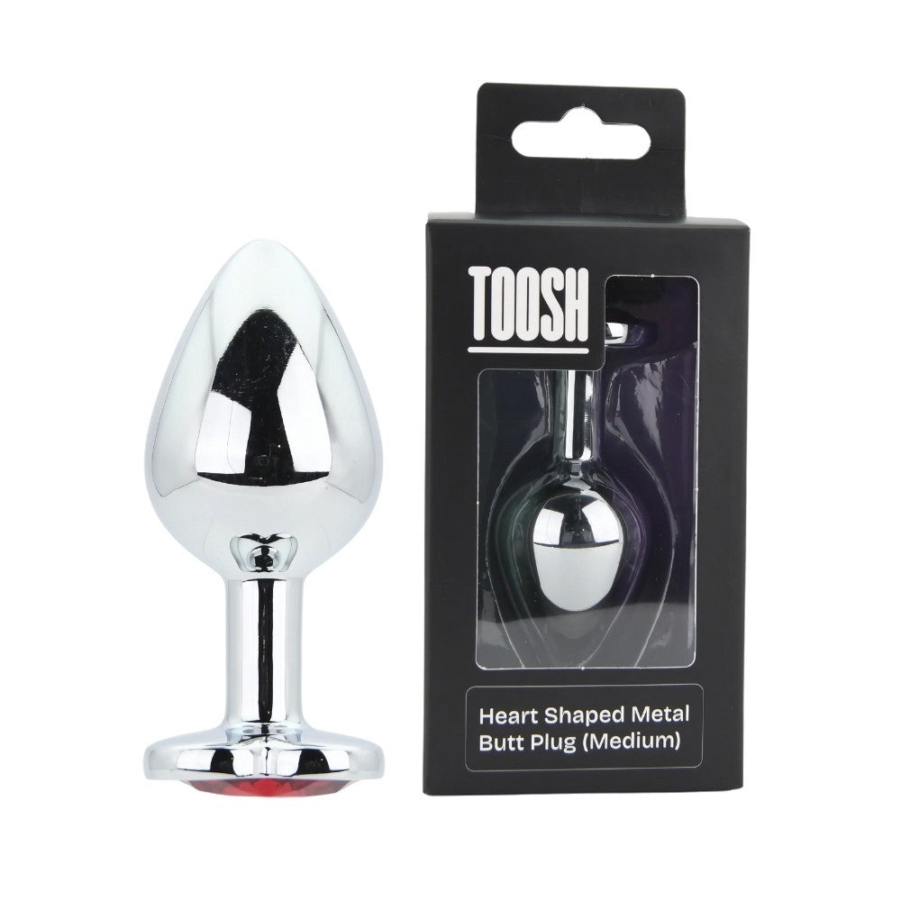Toosh Silver Metal Red Heart Gem Butt Anal Plug Prostate BDSM Small Medium Large