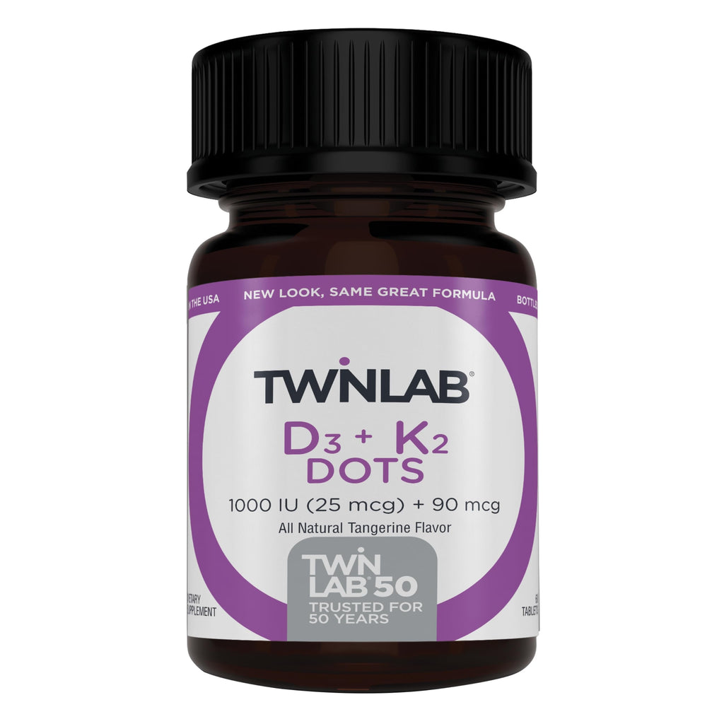 Twinlab Vitamin D3 1000 + K2 Dots – Bone & Heart Health, Immune Support | 60 Tablets (1000 IU)