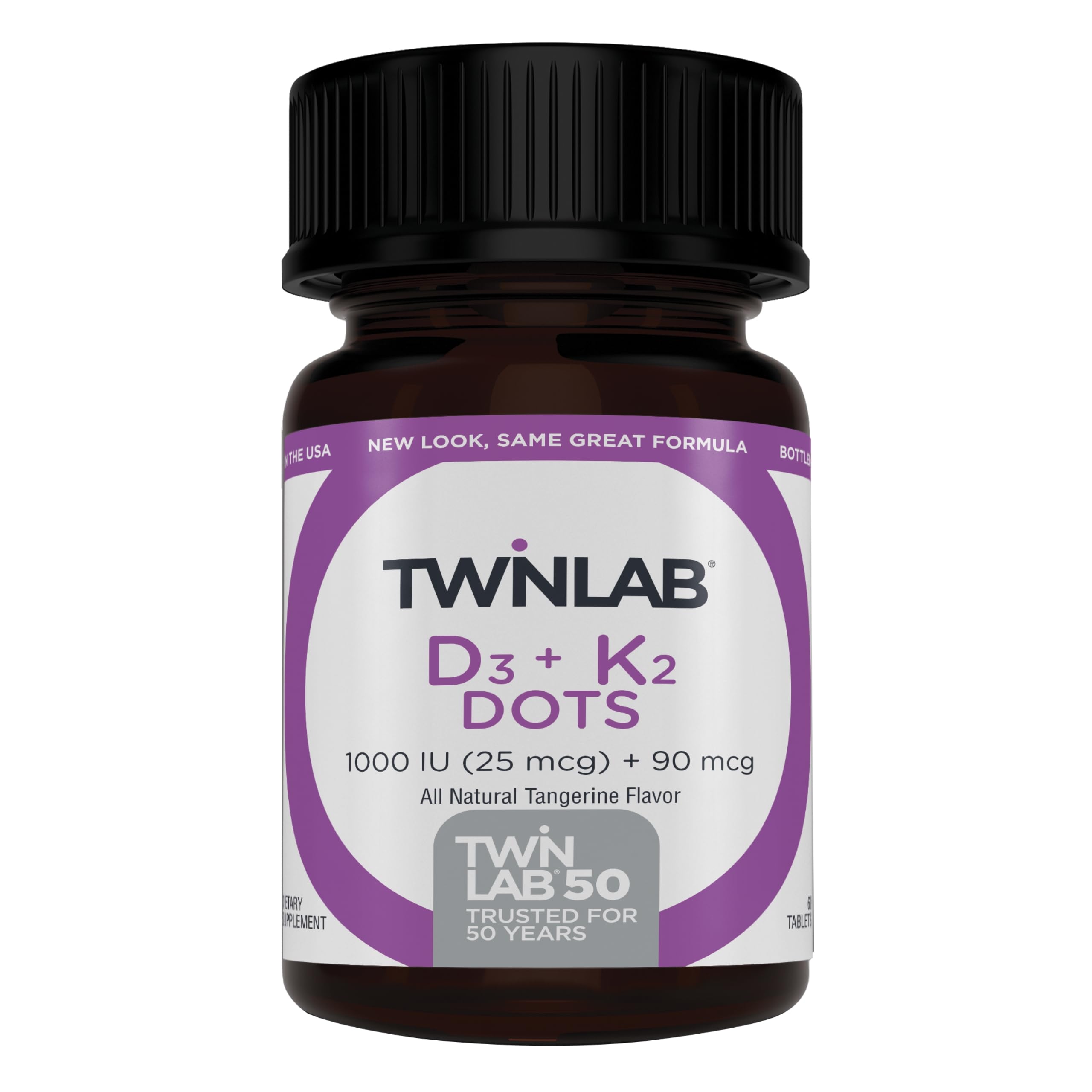 Twinlab Vitamin D3 1000 + K2 Dots – Bone & Heart Health, Immune Support | 60 Tablets (1000 IU)