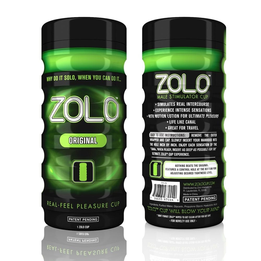 Zolo Original Cup Black Green Stroker Male Masturbator Ribbed Textured Lifelike
