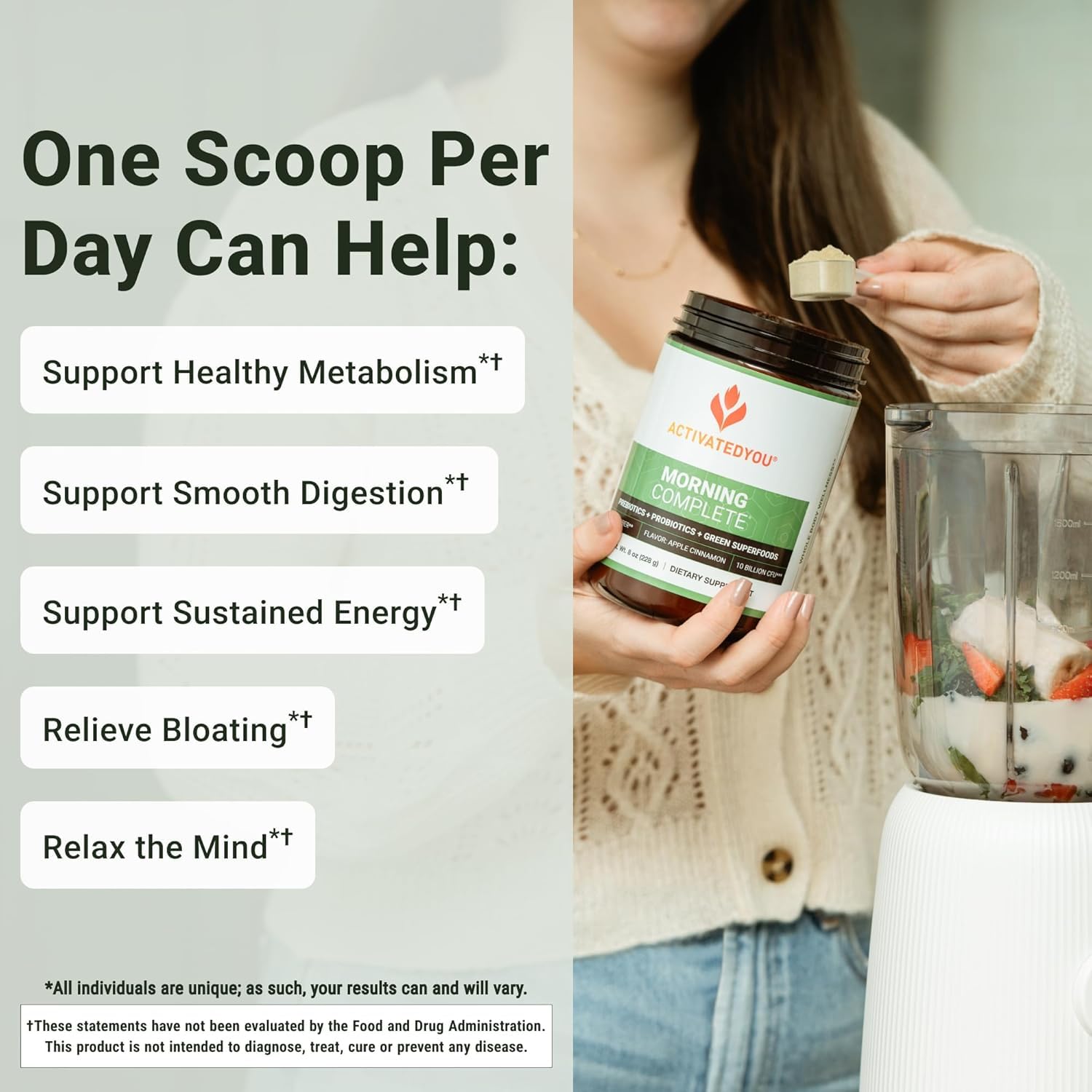 ACTIVATEDYOU Morning Complete Daily Wellness Greens — Probiotics & Prebiotics, 10B CFU, Apple Cinnamon (3 Pack)