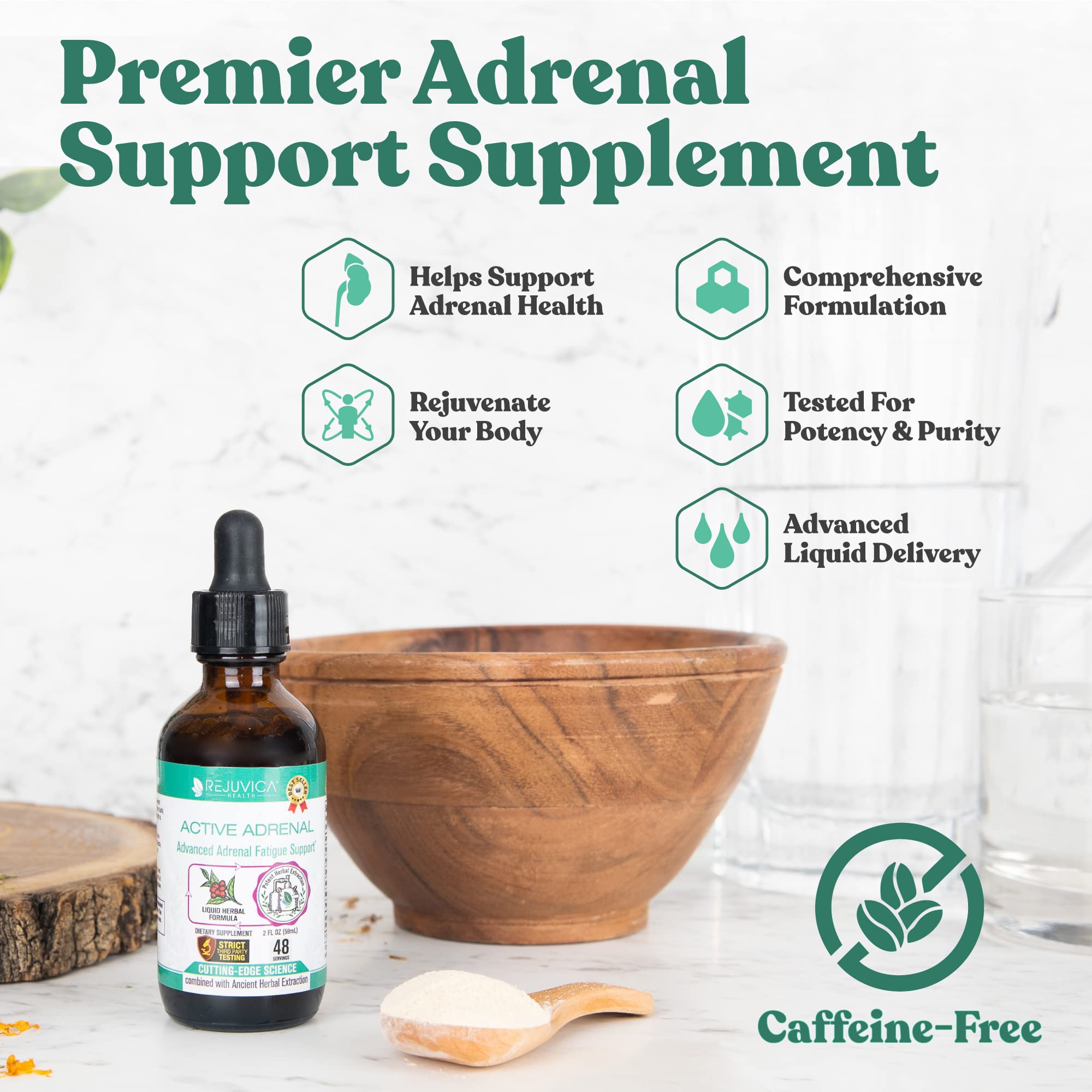 Rejuvica Health Active Adrenal - Advanced Adrenal Support Tincture - Liquid for Easy Absorption