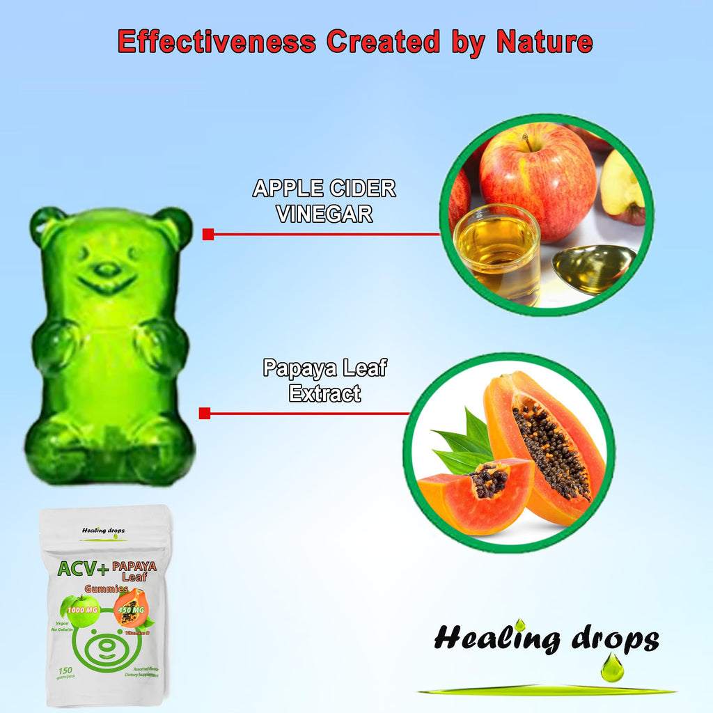 ACV Gummies & Papaya Leaf Extract Gummies – Premium Apple Cider Vinegar Supplement with Iodine, B6 & B12 for Hair, Skin & Heart | 50 Servings