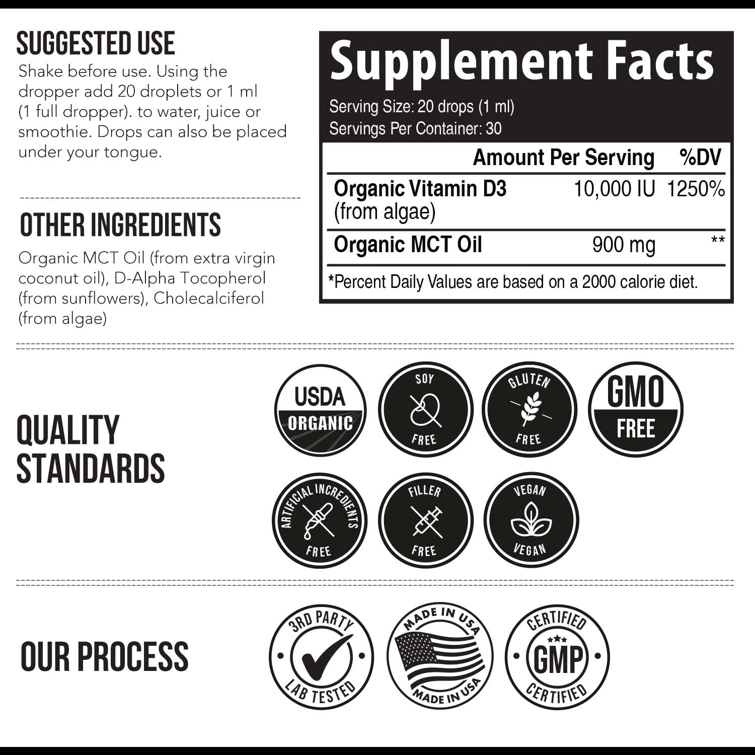 Organic Vitamin D3 10,000 IU – Plant-Based Vegan Sublingual Drops (30 Servings)