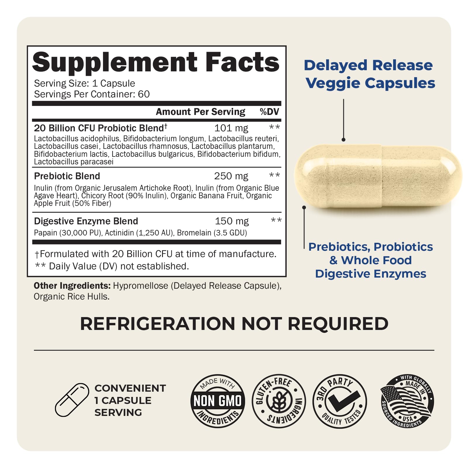 Advanced Prebiotics & Probiotics for Immune & Digestive Health - 60 Capsules