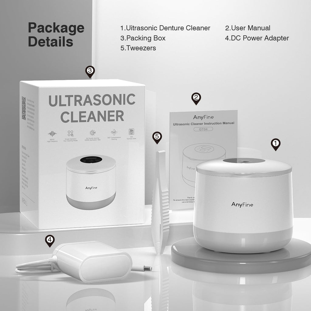 Advanced Ultrasonic Retainer Cleaner Machine for Dentures, Mouth Guards, Braces, Toothbrush Heads, Jewelry, 45kHz Triple-Phase Purification System, 4 Modes for Multiple Dental Appliances