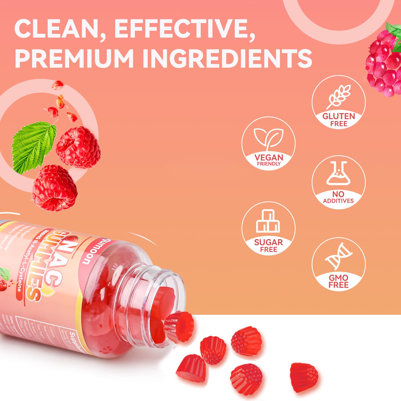 Agumoon NAC Gummies 800mg – Immune Support, Sugar-Free, 120 Vegan Gummies
