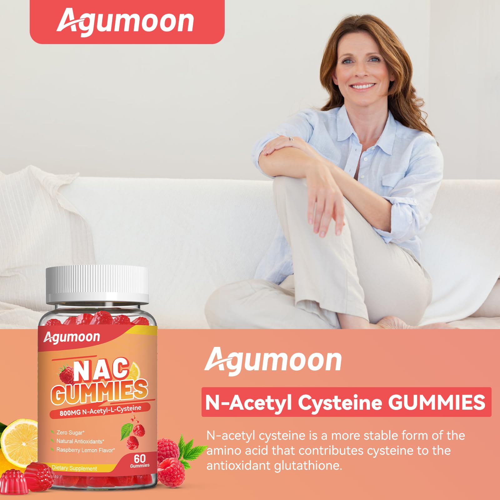 Agumoon NAC Gummies 800mg – Immune Support & Antioxidants (Sugar-Free, 60 Vegan Gummies)