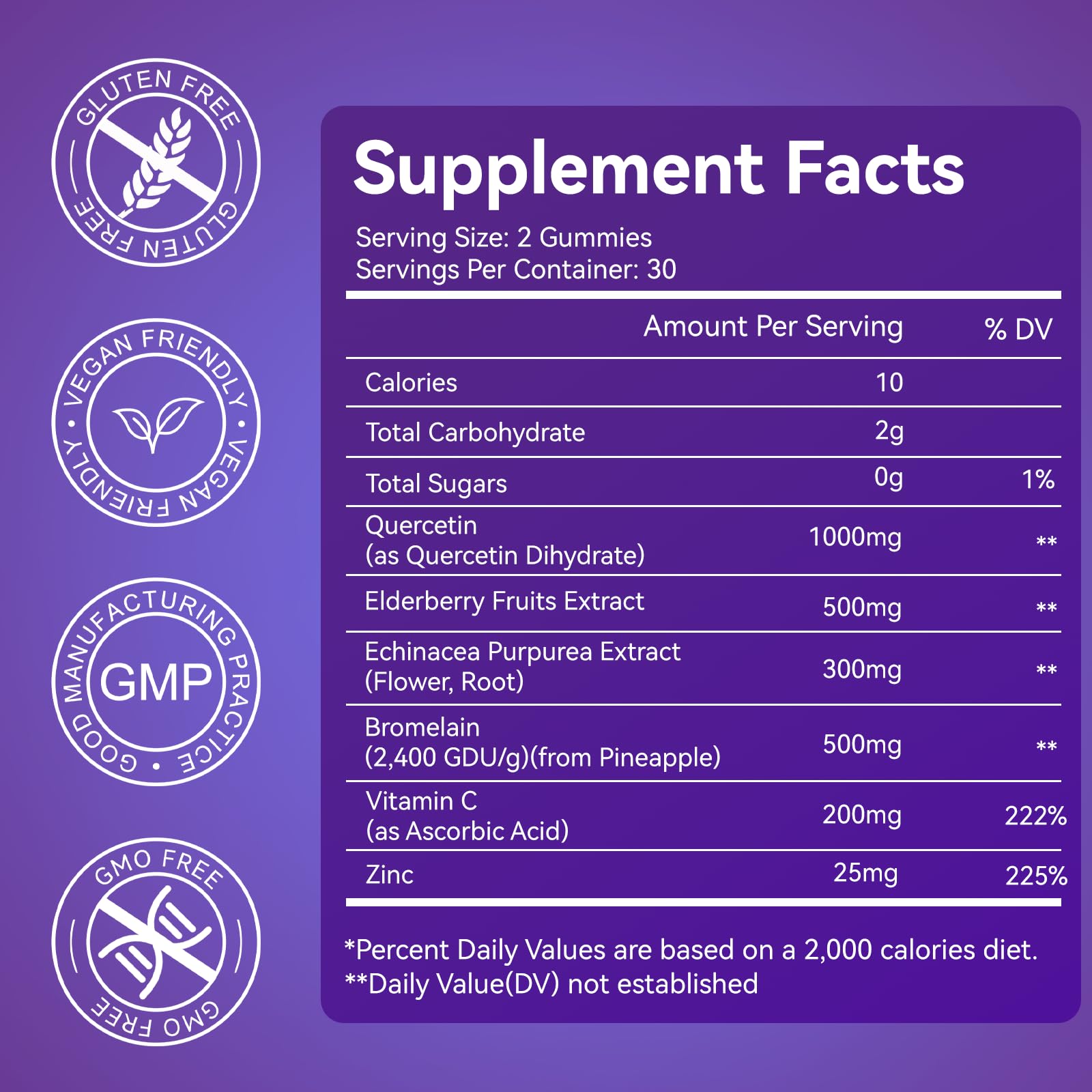 Agumoon Quercetin Gummies – 1000mg Quercetin with Bromelain, Zinc & Elderberry | Vegan Immune & Antioxidant Support (60 Count)
