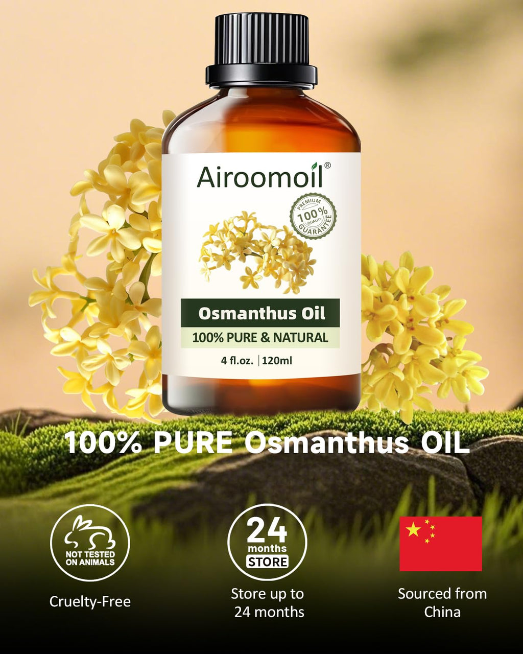 Airoomoil Jasmine Essential Oil – 100% Natural, Premium Grade, 4 oz (120 ml) for Diffusers, Skin Care & Aromatherapy