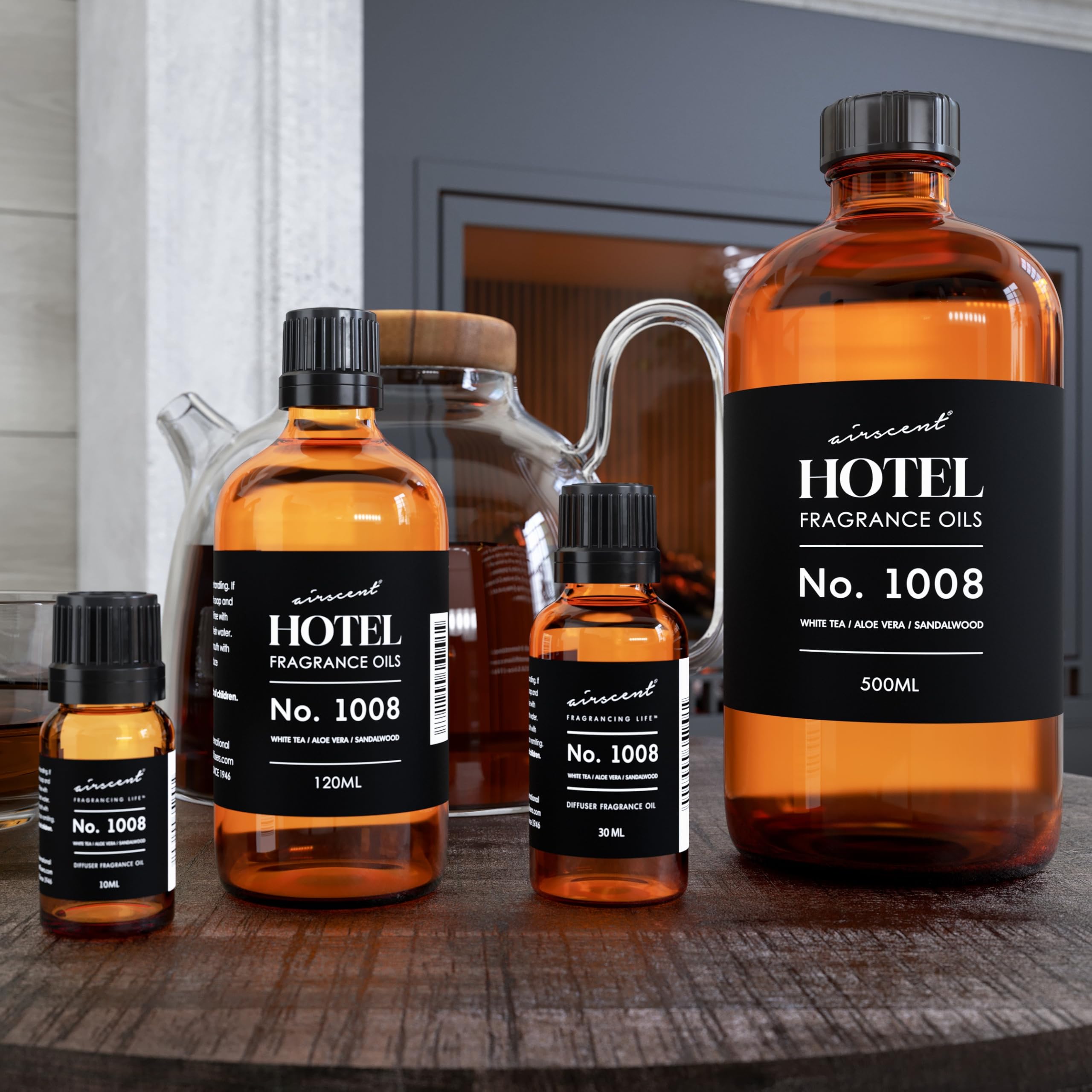 AirScent Hotel Diffuser Oil No. 1008 – White Tea, Aloe Vera & Sandalwood | Hotel Scent Dupe | 10 mL Glass Bottle