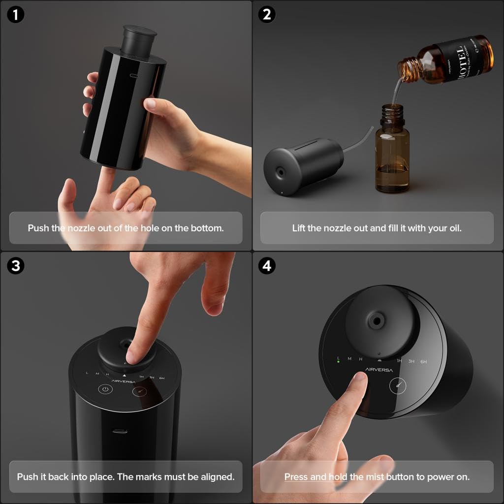 Airversa AN6 Black Waterless Diffuser – Battery-Operated Nebulizer, 20mL