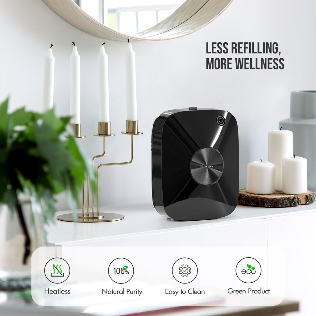 Airversa Waterless Essential Oil Diffuser — 2000 sq ft Coverage, 400 mL, Black ANA | Aromatherapy Diffuser for Home & Commercial