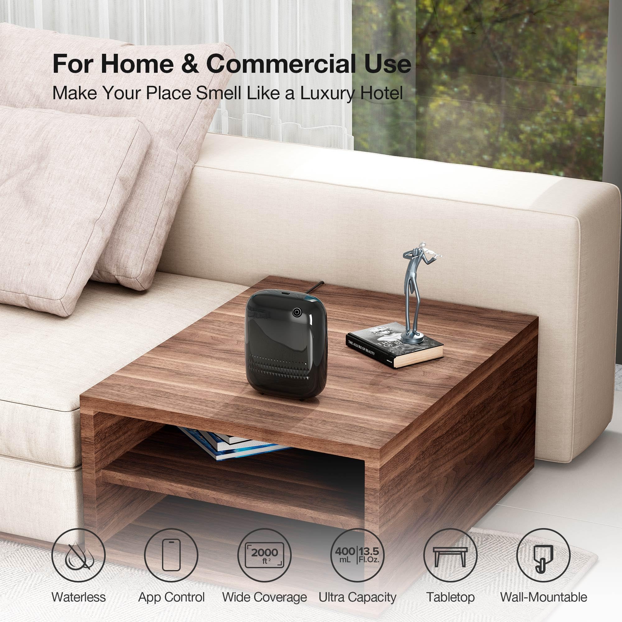 Airversa Waterless Diffuser Starter Kit - 400 mL, 200 mL Oils, Up to 2000 sq ft, Black