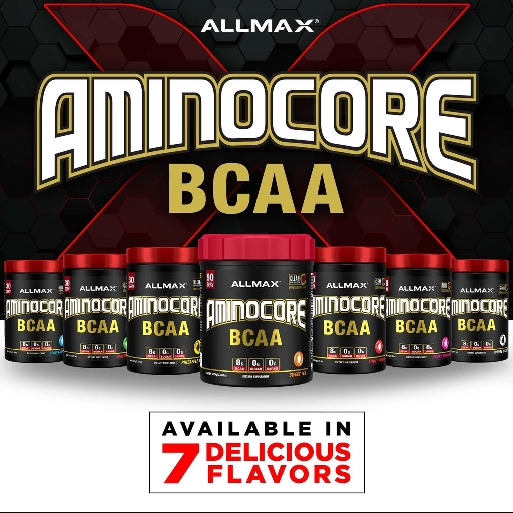 ALLMAX AminoCORE BCAA Blue Raspberry Powder – 945 g, 90 Servings, 8.18 g BCAAs per Serving, Sugar Free, Instantized + B Vitamins