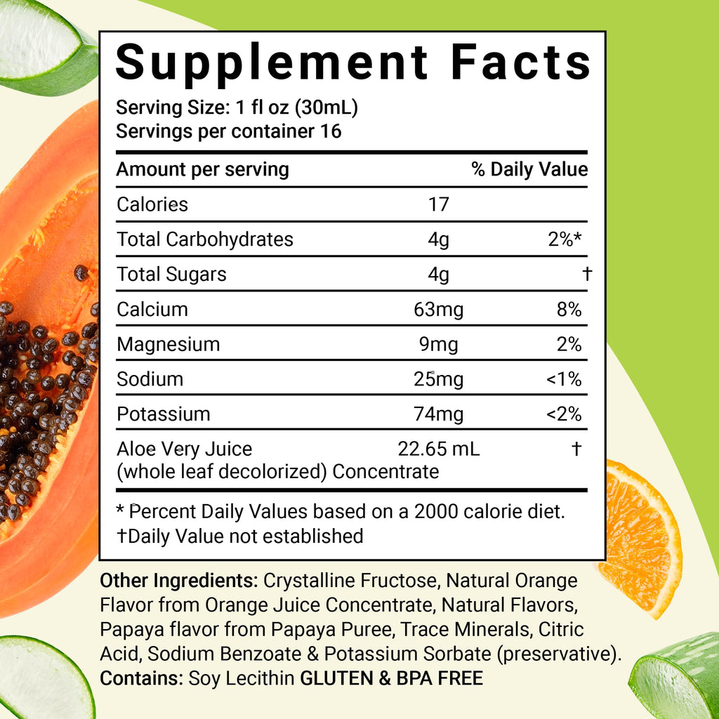 Aloe Life - Whole Leaf Aloe Vera Juic, Certified Organic, Gluten-Free (Orange Papaya, 16 oz)