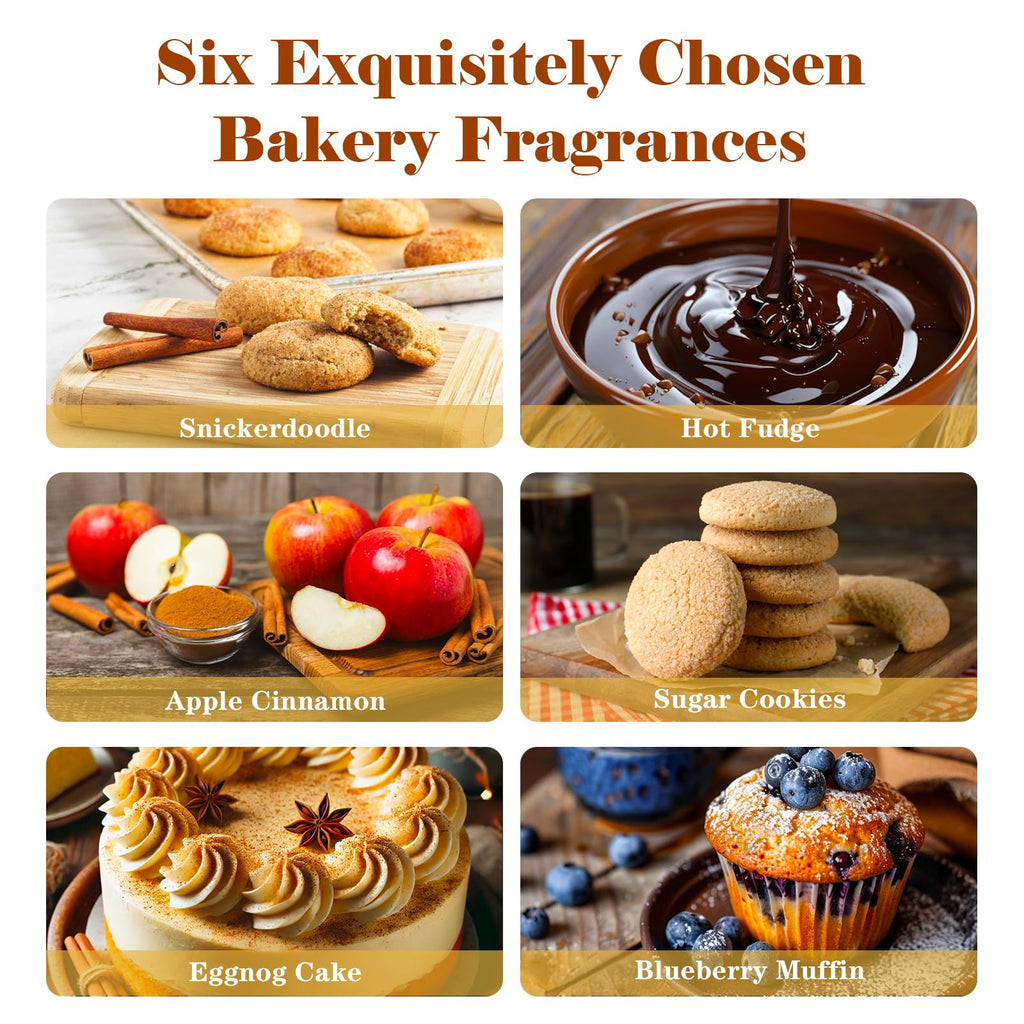 AmaKane Bakery Fragrance Oils – 6x10ml Fall Scents: Apple Cinnamon, Sugar Cookies, Snickerdoodle, Eggnog Cake, Blueberry Muffin, Hot Fudge